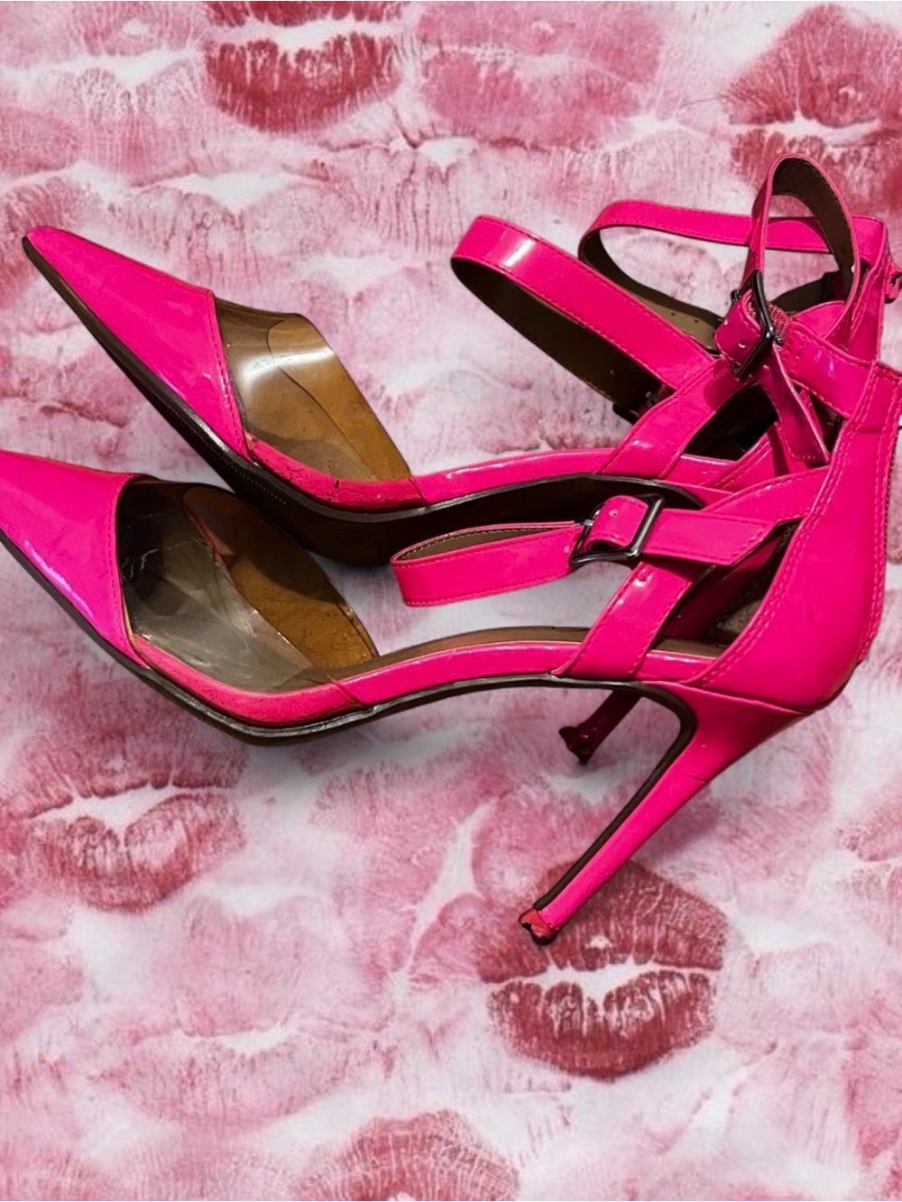 Wild Pair Hot Pink Pointed Toe Strappy Stiletto Heels